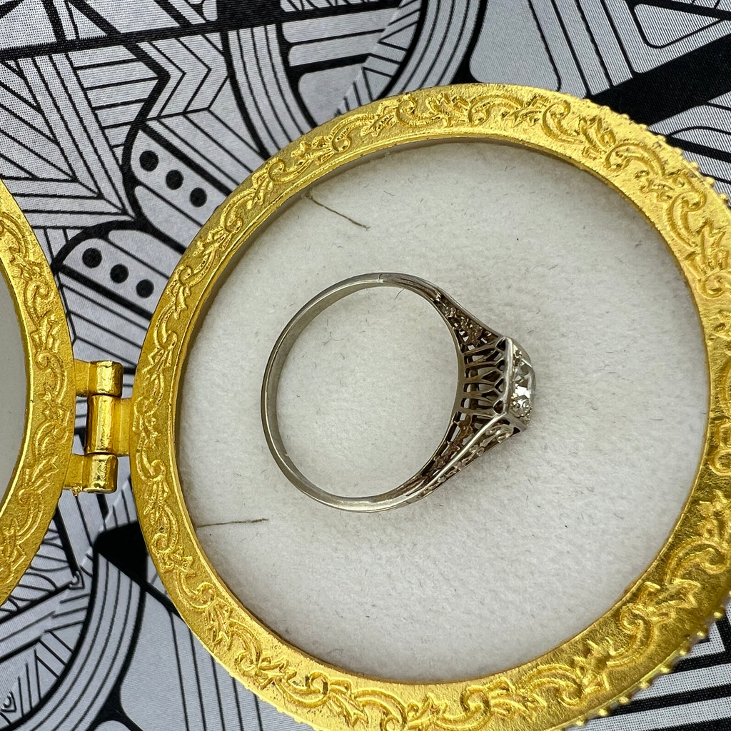 Art Deco Era Diamond 14k Gold Filigree Ring